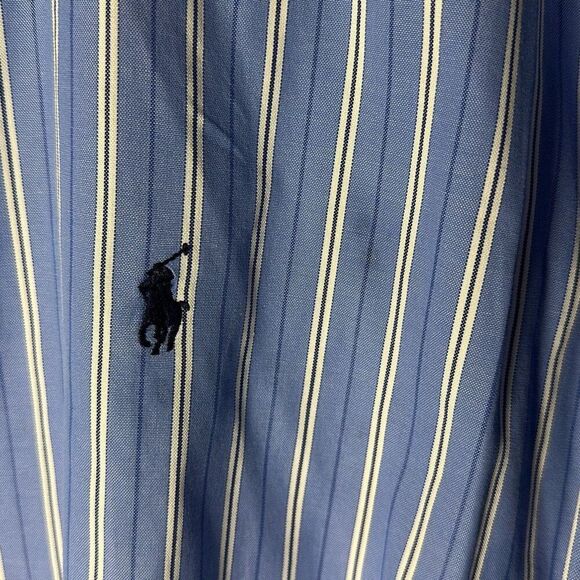 Ralph Lauren Dress Shirt Yarmouth Pinpoint Oxford Blue Striped Mens Sz 17 32/33 - Picture 3 of 7